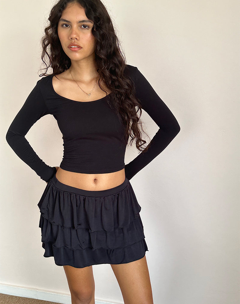 Sefone Tiered Mini Skirt in Slinky Black