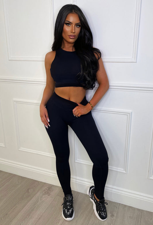 Smashing It Black Two Piece Crop Top & Leggings Set