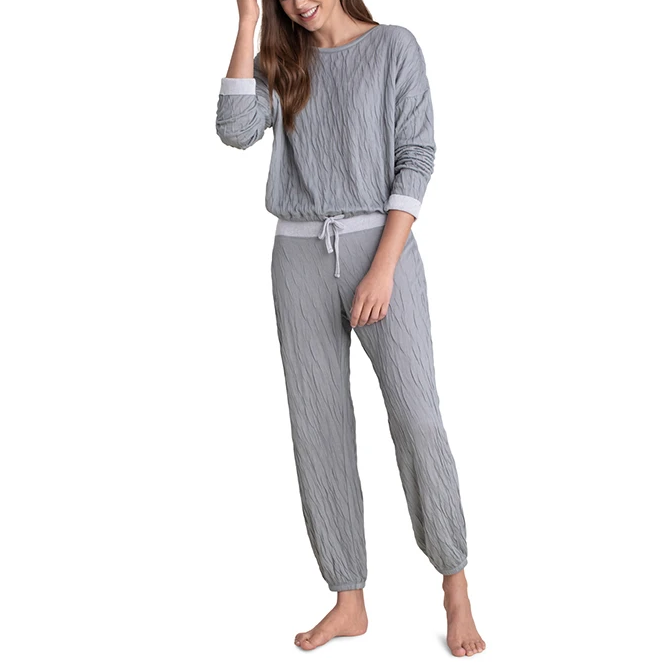 Malibu Collection Women's Crinkle Jersey Lounge Set