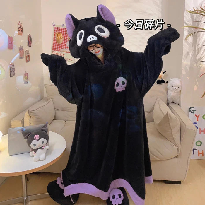Kawaii Loungewear. Cartoon Winter Lovely Frog Women Pajamas Night Dress women's Funny Cartoon Soft Warm Loose Nightshirt Femme Household Clothes Hooded ShopOnlyDeal