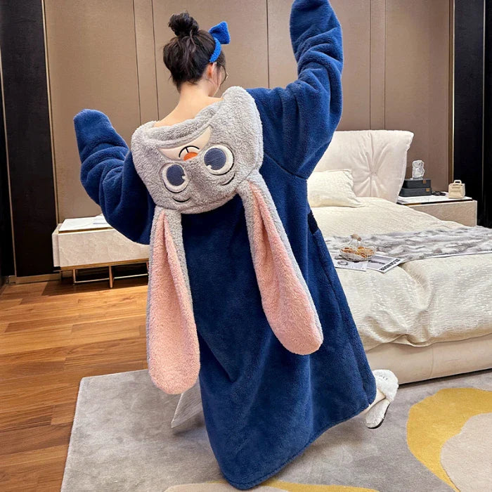 Winter Loungewear Night Dress Women Robes Sleepwear Kigurumis Rabbit Coral velvet Pajamas Thicken Pijama mujer  Bathrobe Ropa de mujer ShopOnlyDeal