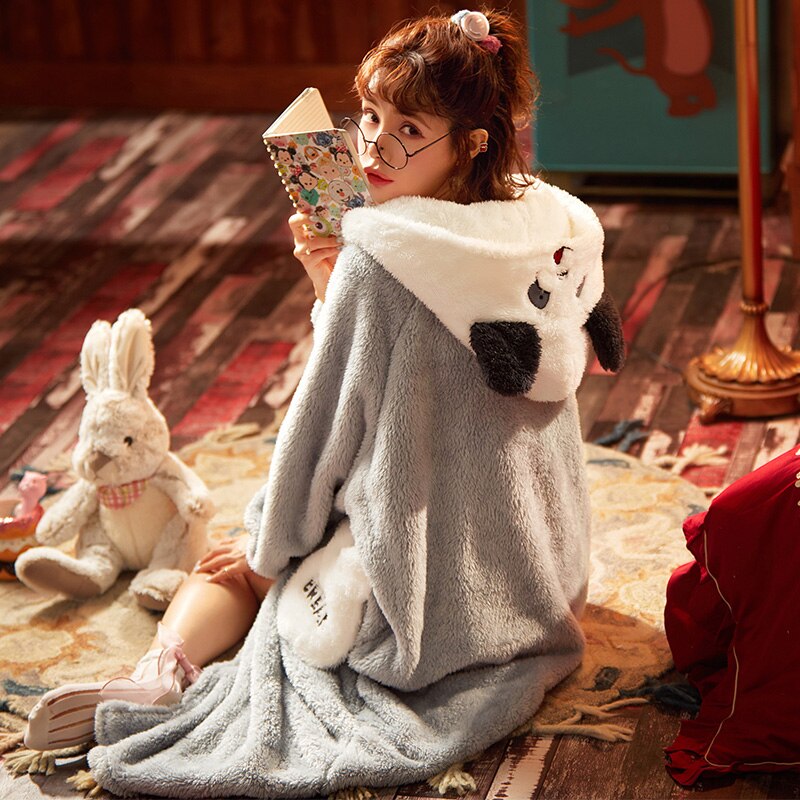 Korean Style Sleepwear Pajamas Plus Size XXL Intensification Japanese Nighty Plush Set Winter Pyjamas Loose Version Medium Style Hooded Pajamas женский 9016 ShopOnlyDeal