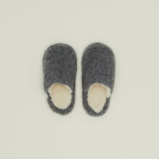 Fuzzy Wool Slippers - Dark Grey