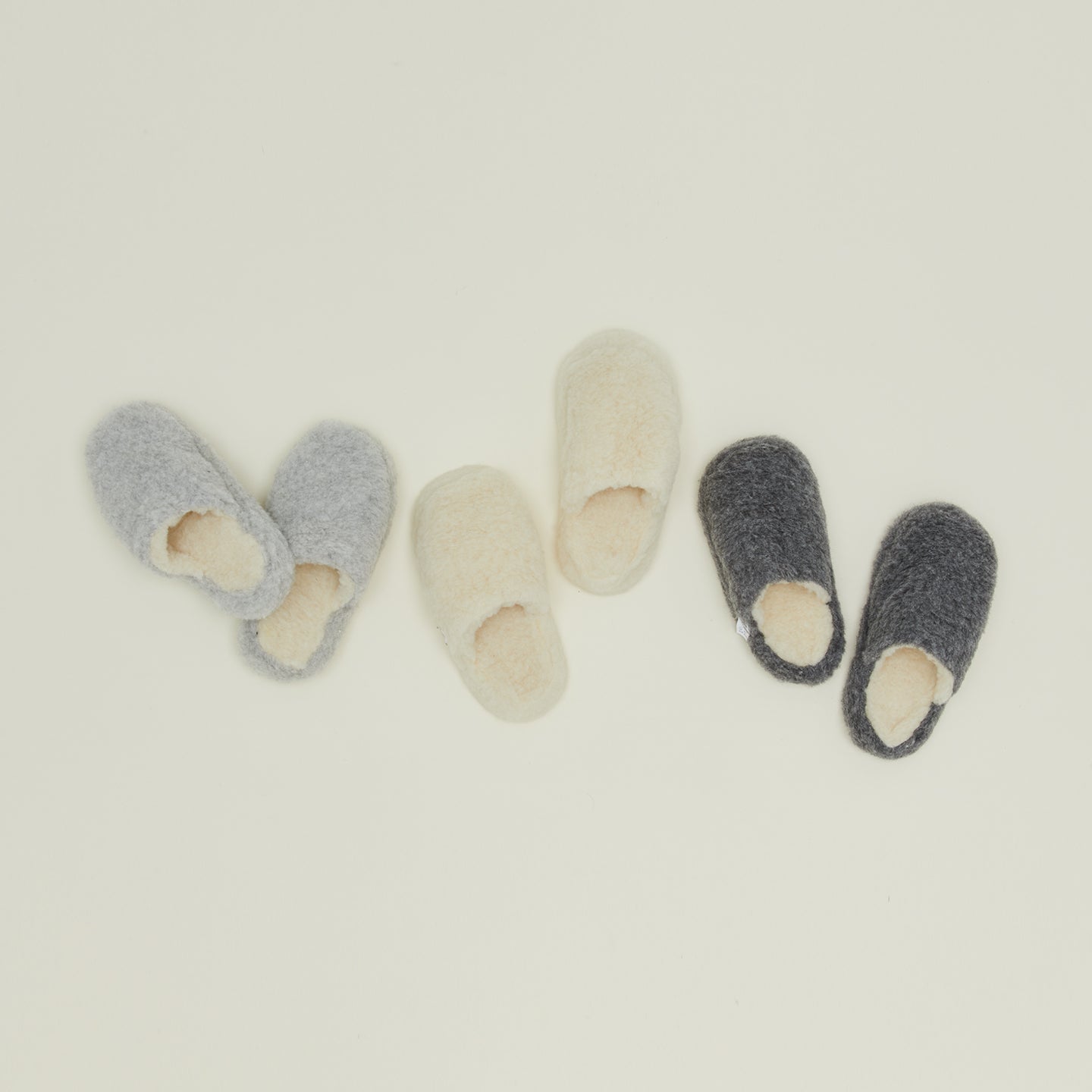 Fuzzy Wool Slippers - Light Grey