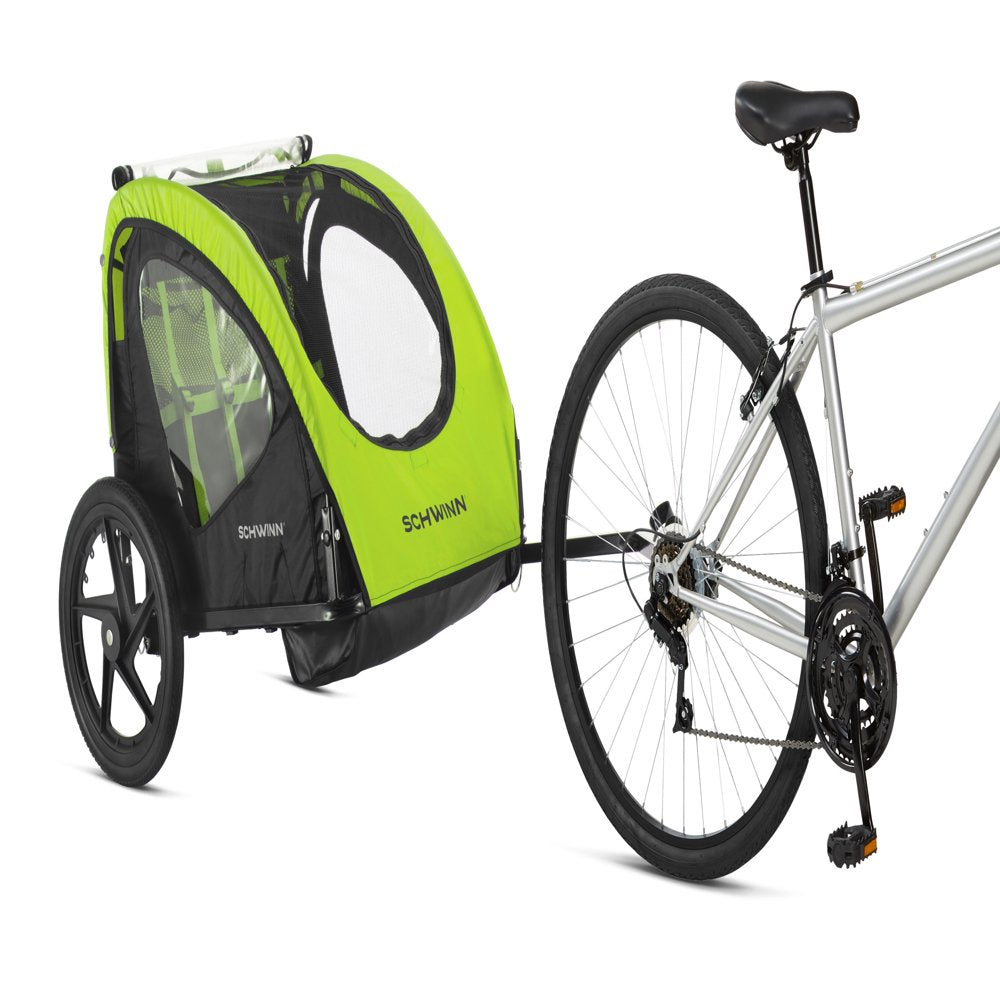 Schwinn Shuttle Foldable Bike Trailer, 2 Seats, Green & Black