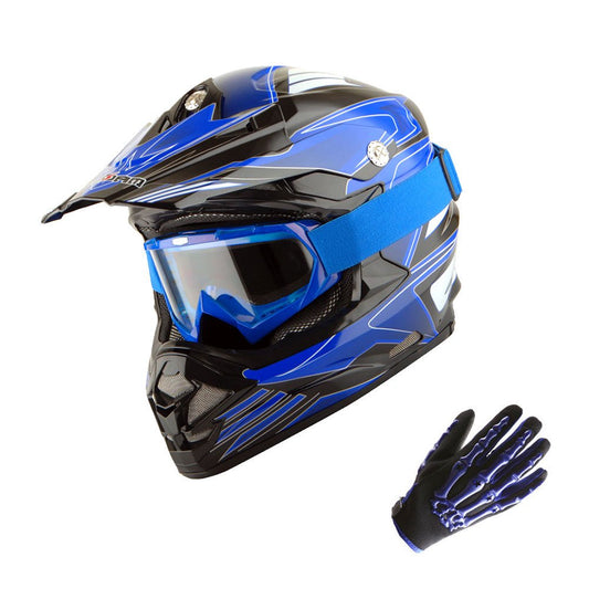 1Storm Adult Motocross Helmet BMX MX ATV Dirt Bike Downhill Mountain Bike Helmet Flying Style H819-5; Flying Blue + Goggles + Skeleton Blue Glove Bundle