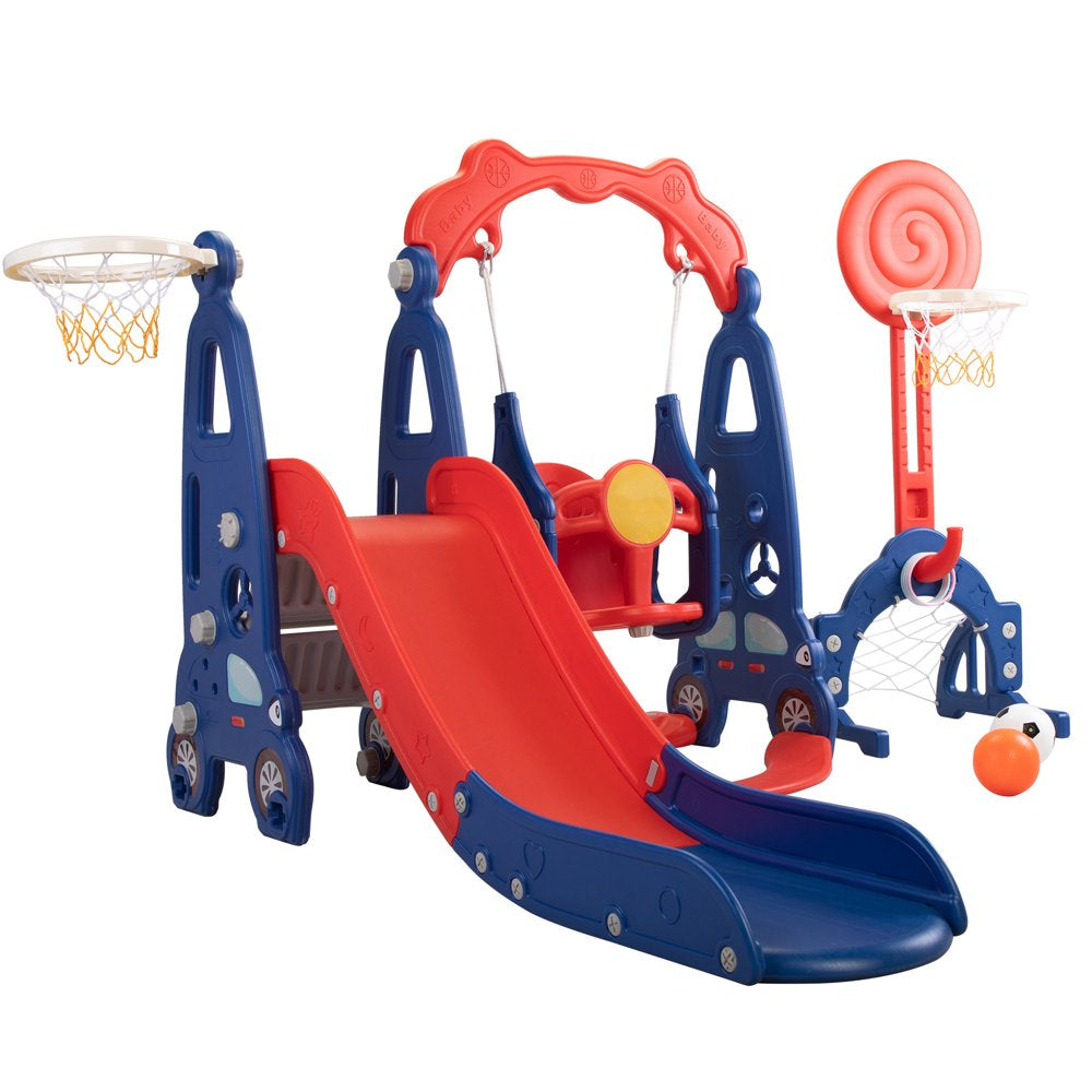 Toddler Climber and Swing Set, 4-In-1 Kids Slide for Age 1-3 Slide and Swing Set,Indoor Playground for Children,Outdoor Slides with Basketball Hoop,Outside Climber Playhouses,Baby Climbing Toys