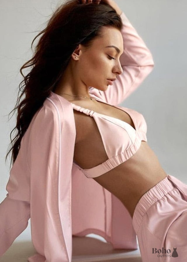 Boho Sleepwear Pajamas Set PJ Satin Clementine in Silver