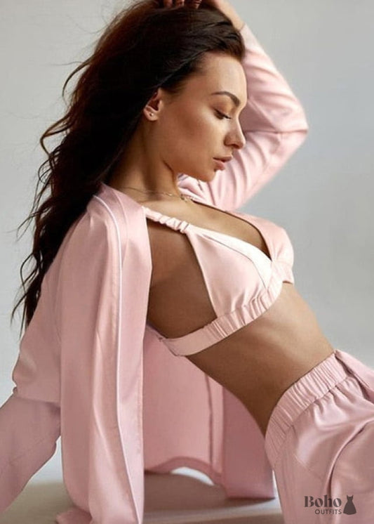 Boho Sleepwear Pajamas Set PJ Satin Clementine in Silver