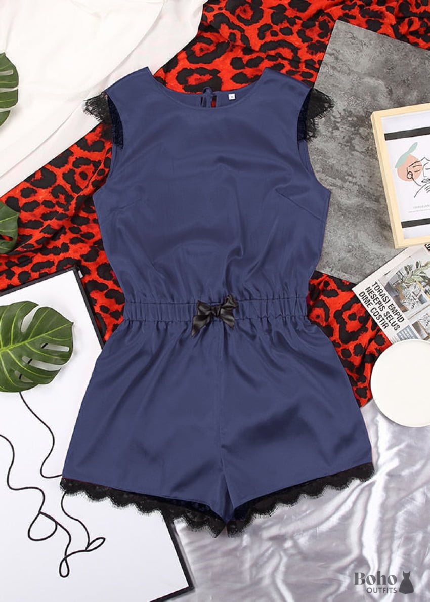 Boho Sleepwear Pajamas Set PJ Satin Jeanne Black and Pink -