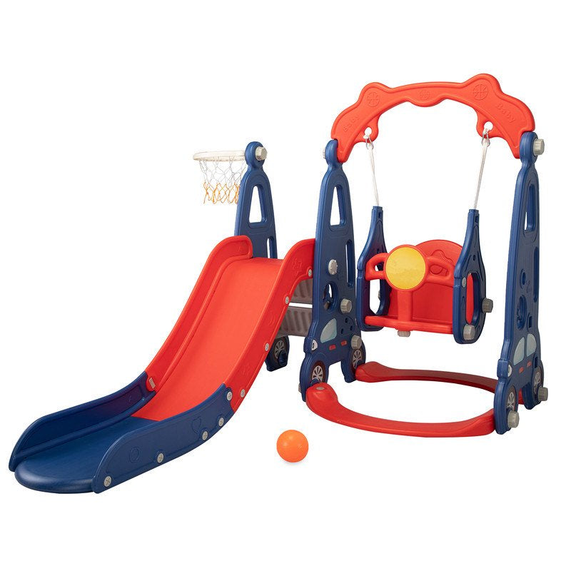 Toddler Climber and Swing Set, 4-In-1 Kids Slide for Age 1-3 Slide and Swing Set,Indoor Playground for Children,Outdoor Slides with Basketball Hoop,Outside Climber Playhouses,Baby Climbing Toys