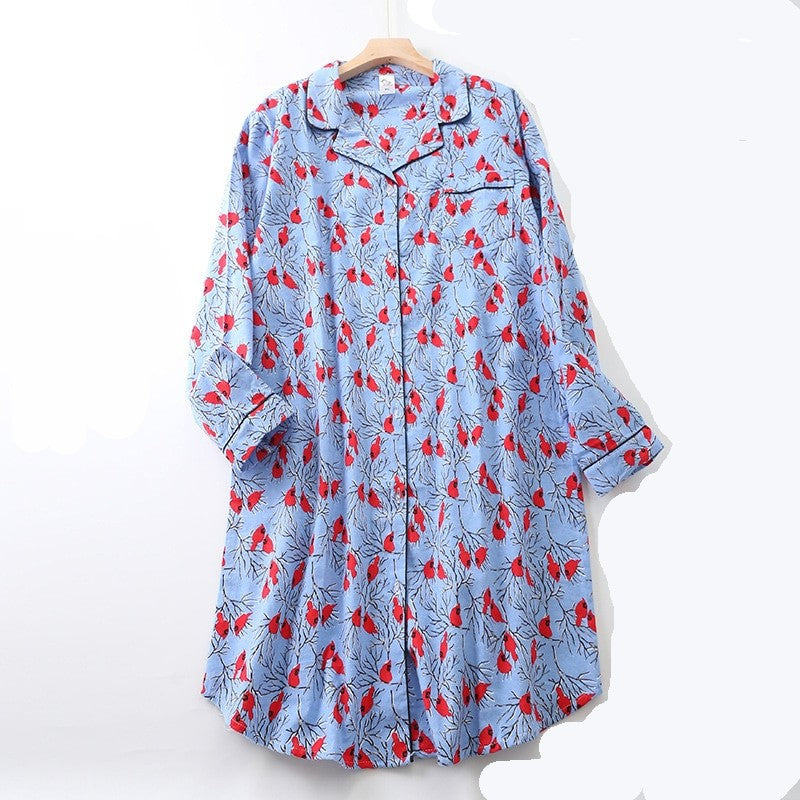 Red Bird Womens Casual Long Sleeve Nightshirt