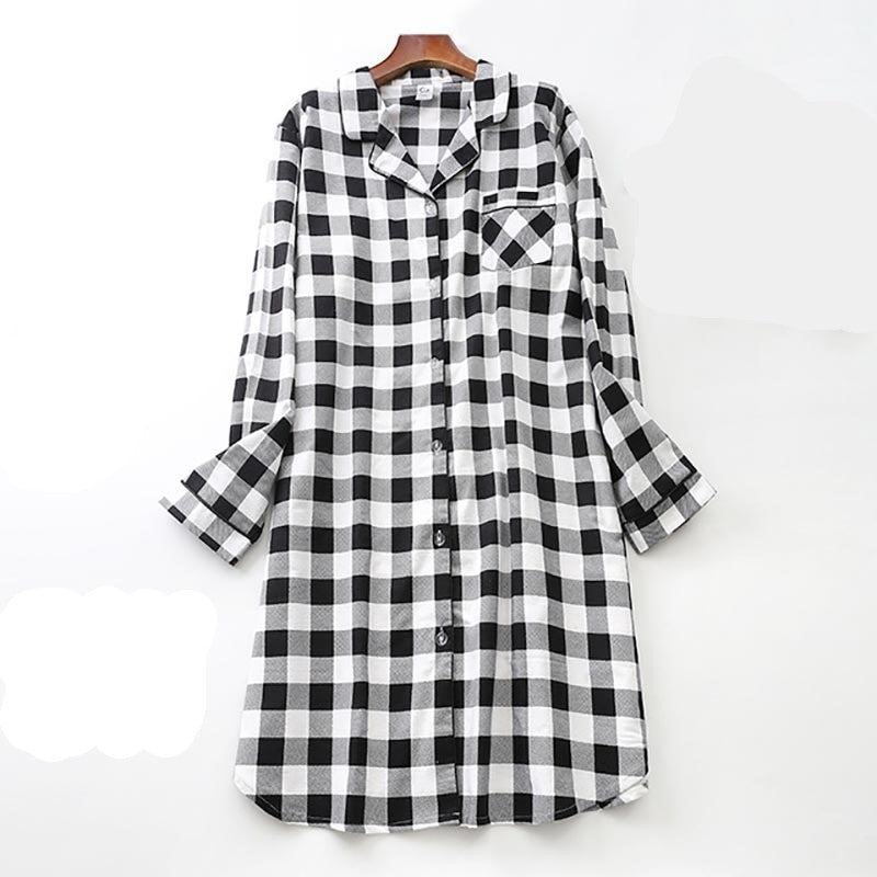 Plaid Womens Casual Long Sleeve Nightshirt