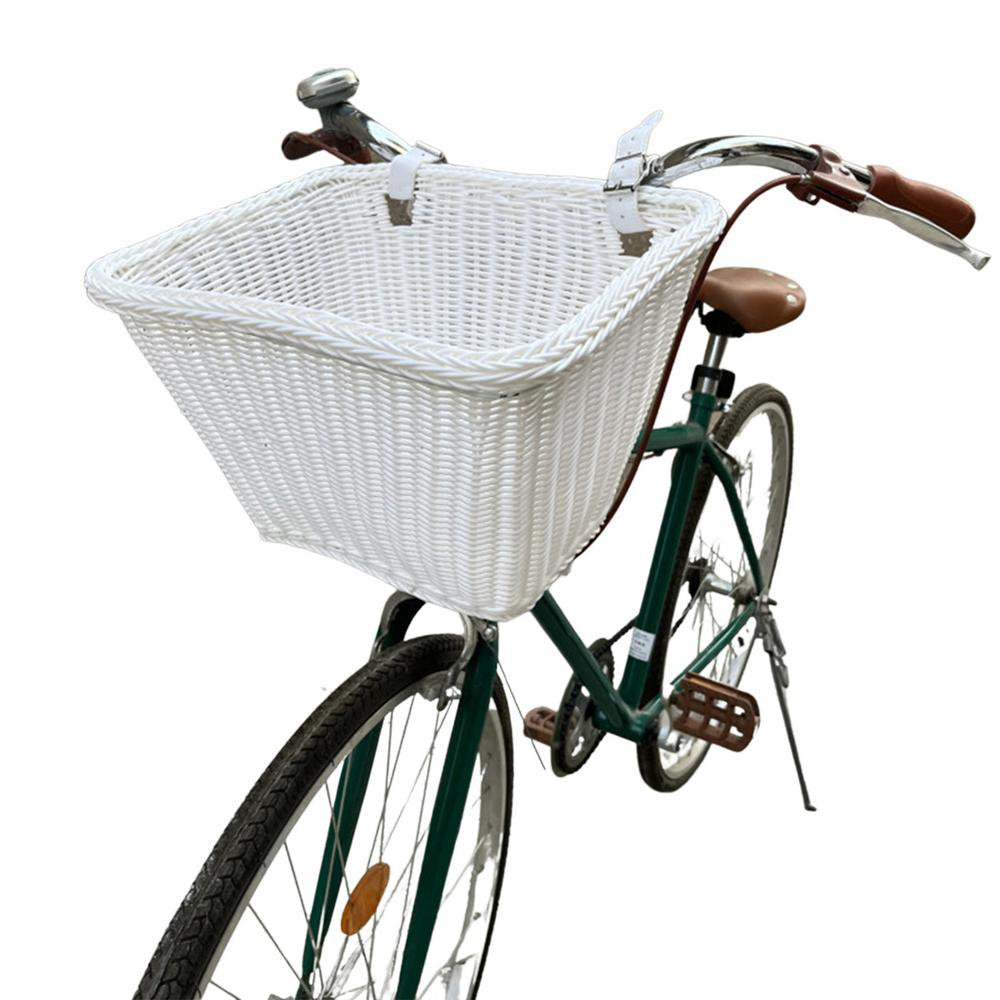 Catinbow Handlebar Bike Basket Front Handlebar Adult Storage Basket with Adjustable Leather Straps White Bicycle Accessory for Adults Beautifully