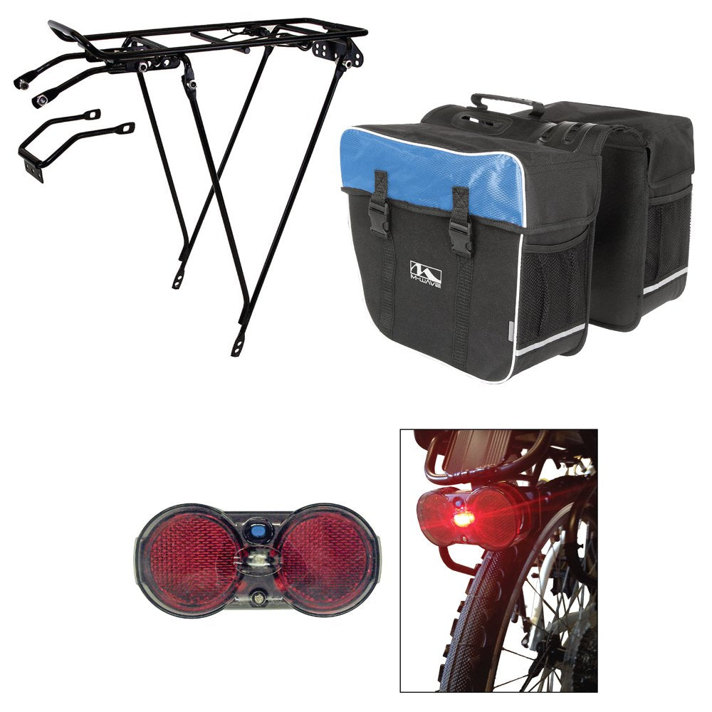 Cycle Force Bicycle Rack, Rear Light, and Pannier Bag Bundle, Blue