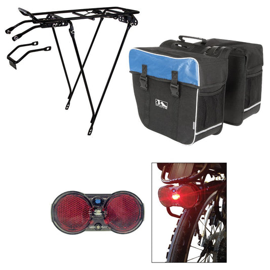 Cycle Force Bicycle Rack, Rear Light, and Pannier Bag Bundle, Blue