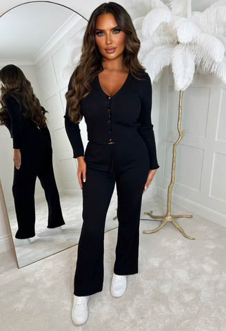 Time Travel Black Two Piece Knitted Loungewear Set