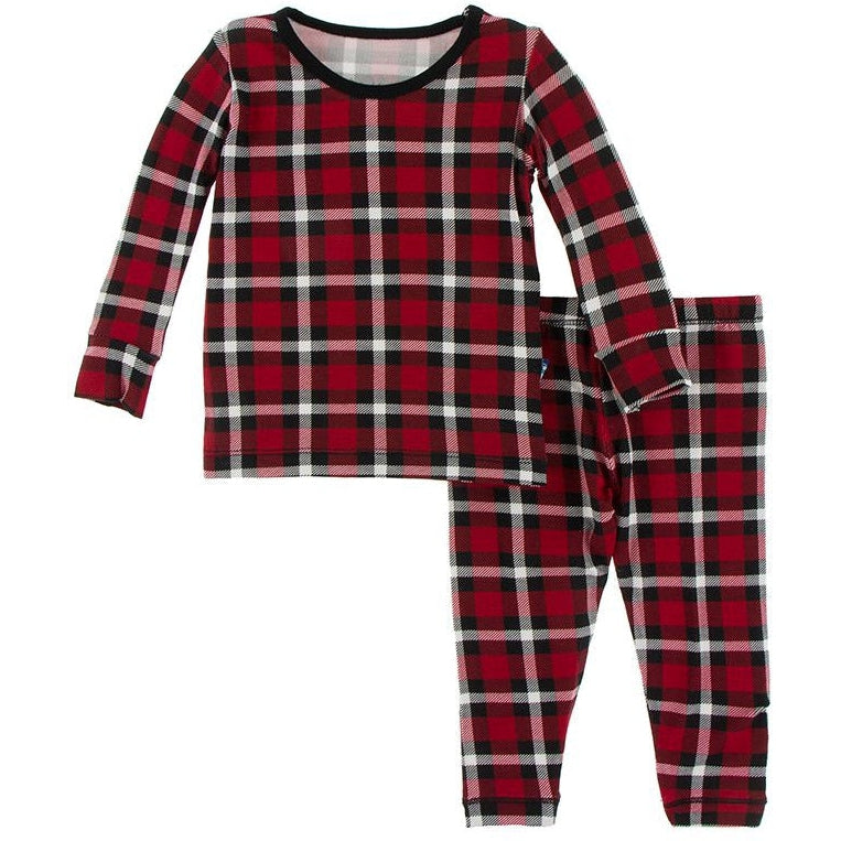 Kickee Pants Winter Celebrations Pajama Set in Crimson Holiday Plaid
