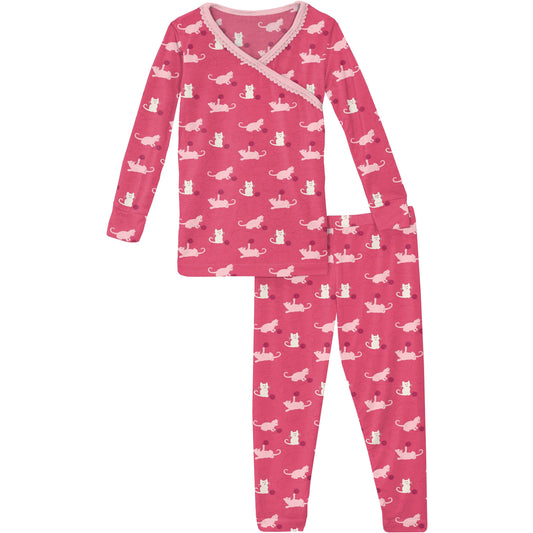 Kickee Pants Kimono Pajama Set Winter Rose Kitty