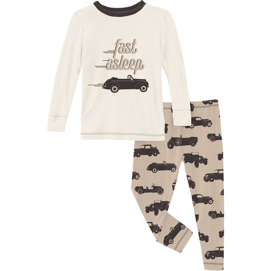 Kickee Pants Pajama Set Burlap Vintage Cars