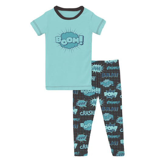 Kickee Pants Short Sleeve Pajama Set | Midnight Comic Onomatopoeia