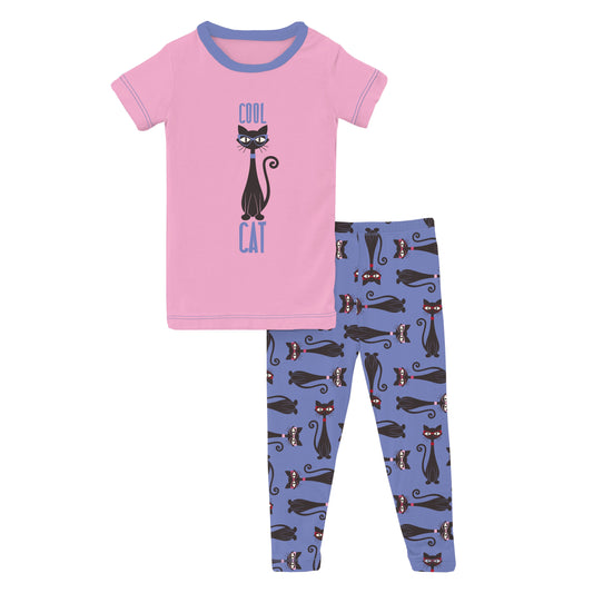Kickee Pants Short Sleeve Pajama Set | Forget-Me-Not Cool Cats