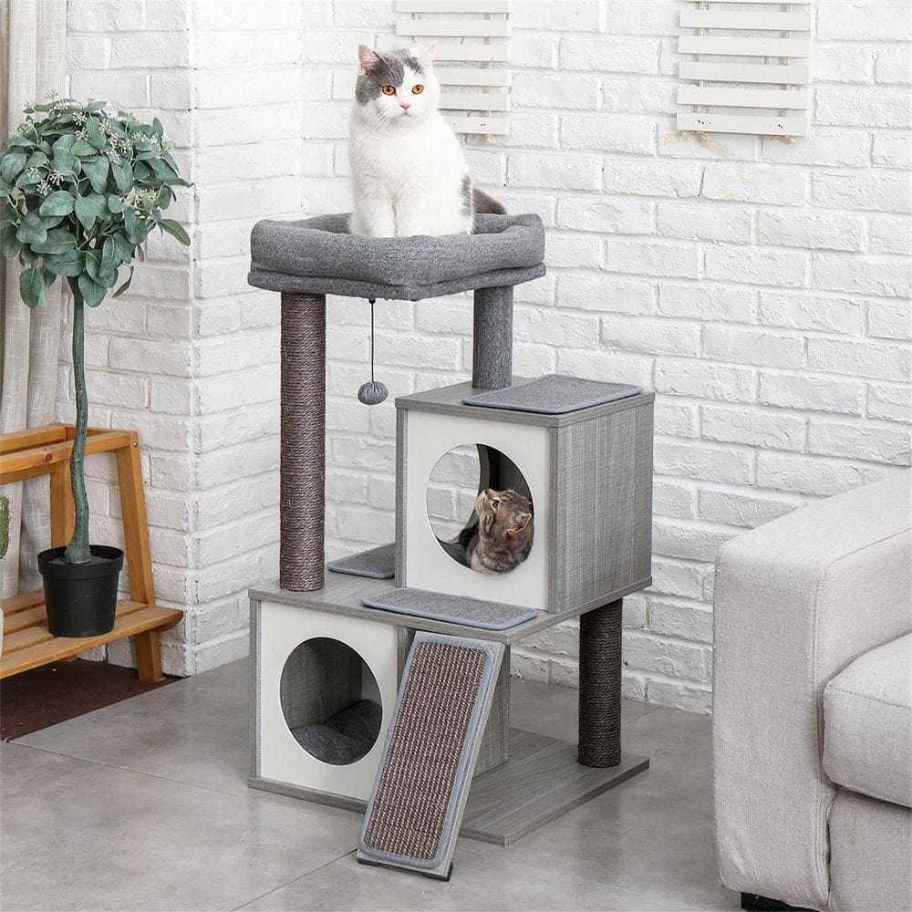 Pefilos 18" Cat Tree Tower for Indoor Cats Cat Condo for outside with Sisal Scratching Posts, Scratching Board, Plush Perch, Cat Tree for Adult Cats Kitty Kitten Play House, Gray