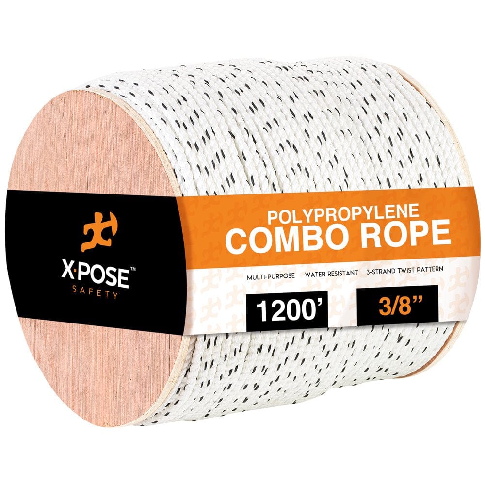 Poly Combo 3 Strand Safety Rope - 5/8" X 1200' - UV Coated Polypropylene Rope - for Fall Protection, Ladder Safety, Climbing, Arborist Rigging Equipment, Roofing Harness - by Xpose Safety