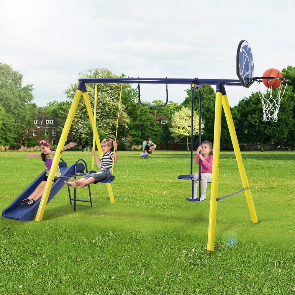 SESSLIFE Kids Backyard Swing Set, 3 in 1 Metal Swing Set with Swing Seat and Glider, A-Frame Swing Frame, Kids Swing Frame, Outdoor Swingset for up to 12 Years of Age, Max Weight 400 Lbs