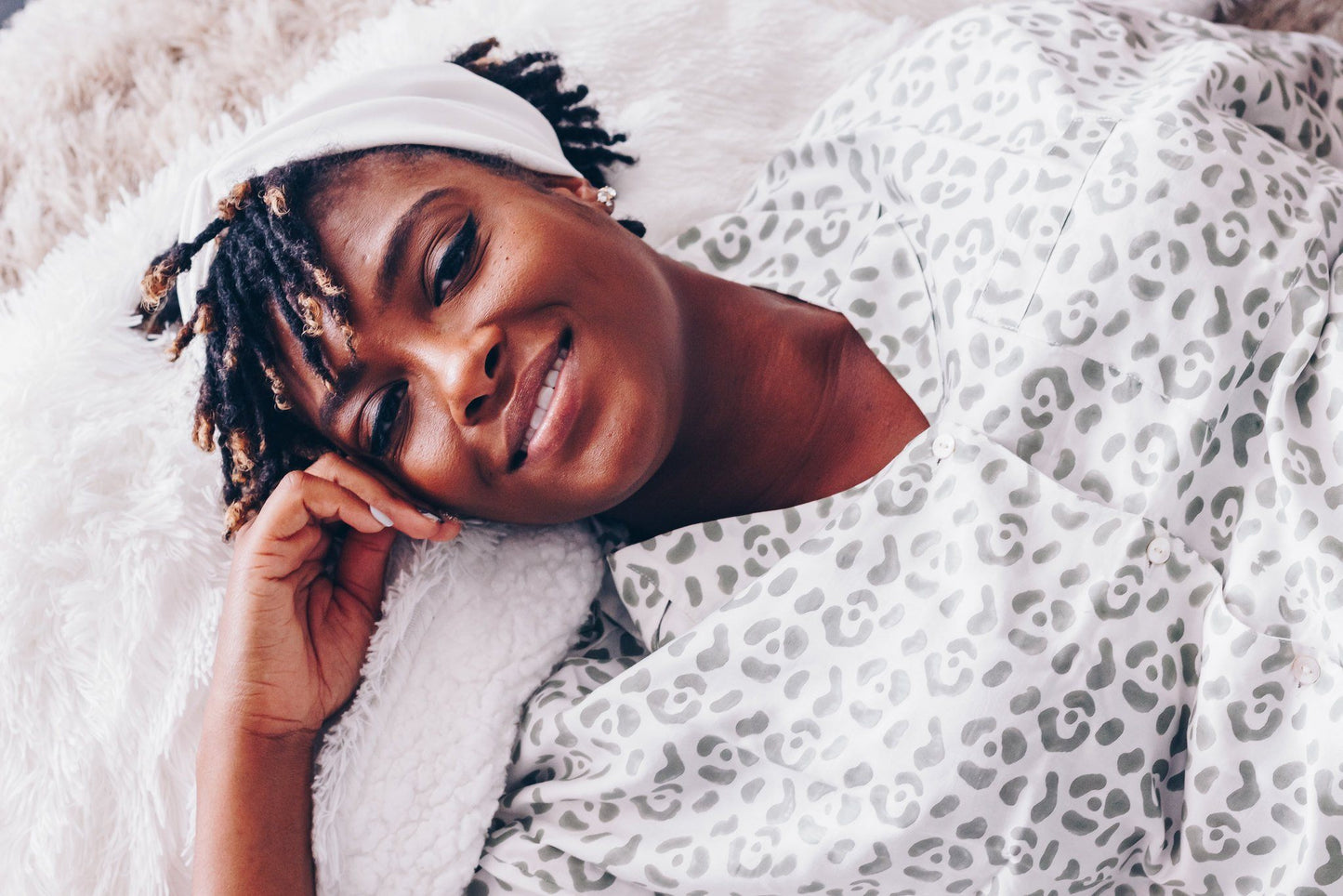 Modal Leopard Pajama Set - Cream + Sage