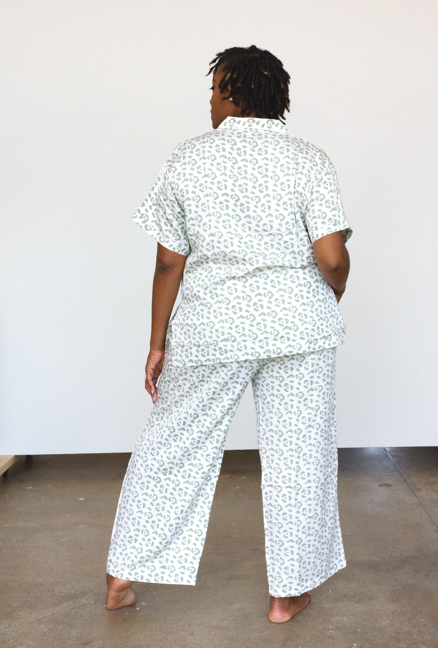 Modal Leopard Pajama Set - Cream + Sage