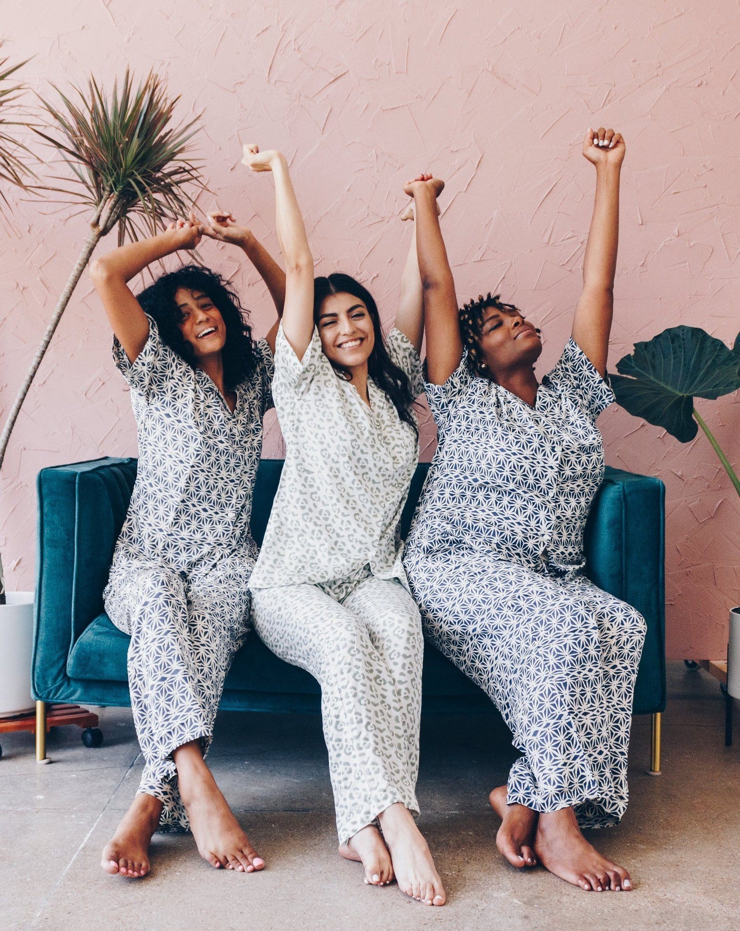 Modal Leopard Pajama Set - Cream + Sage