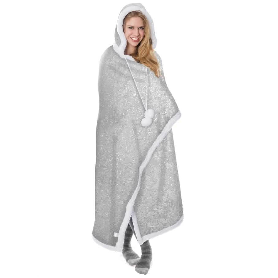 Ultra Soft Sparkle Chic Hooded Throw Blanket Women's Shoes & Accessories Silver - DailySale
