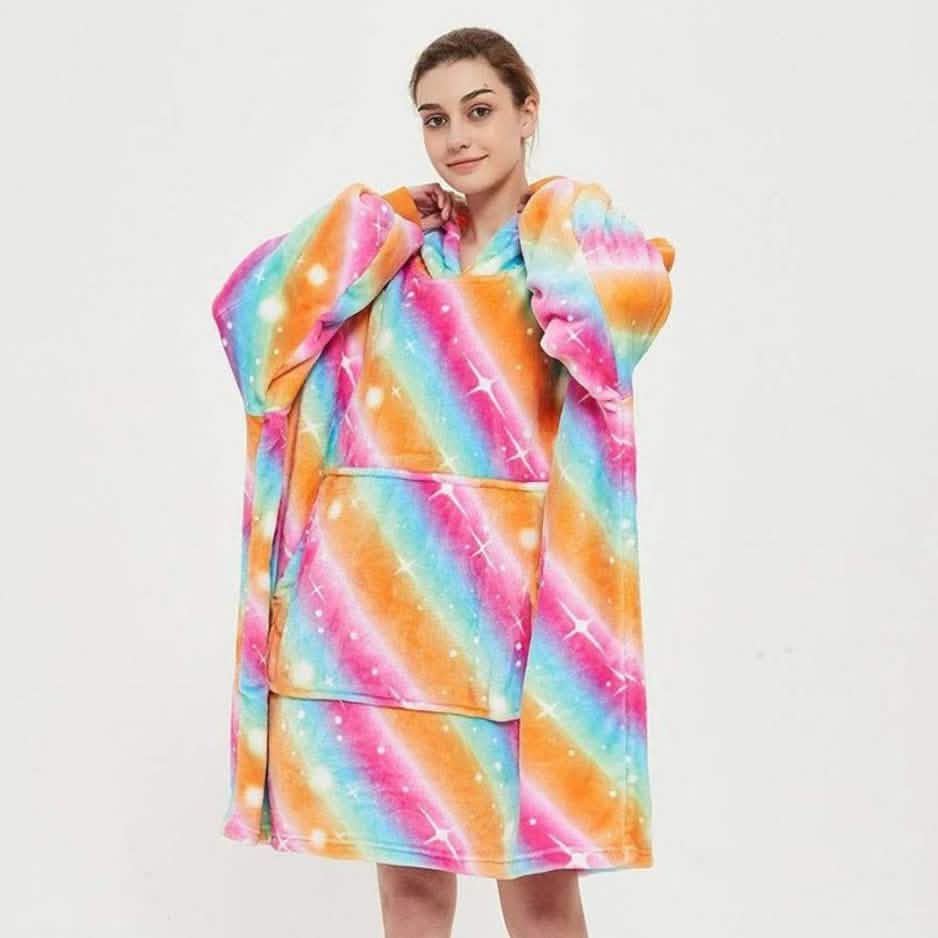 Unisex Oversized Sherpa Wearable Blanket Women's Loungewear Rainbow - DailySale