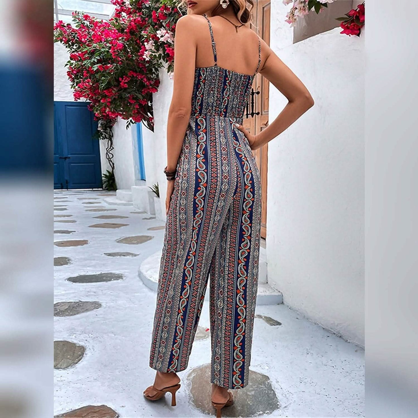 Women's Jumpsuit Pocket Print Geometric Square