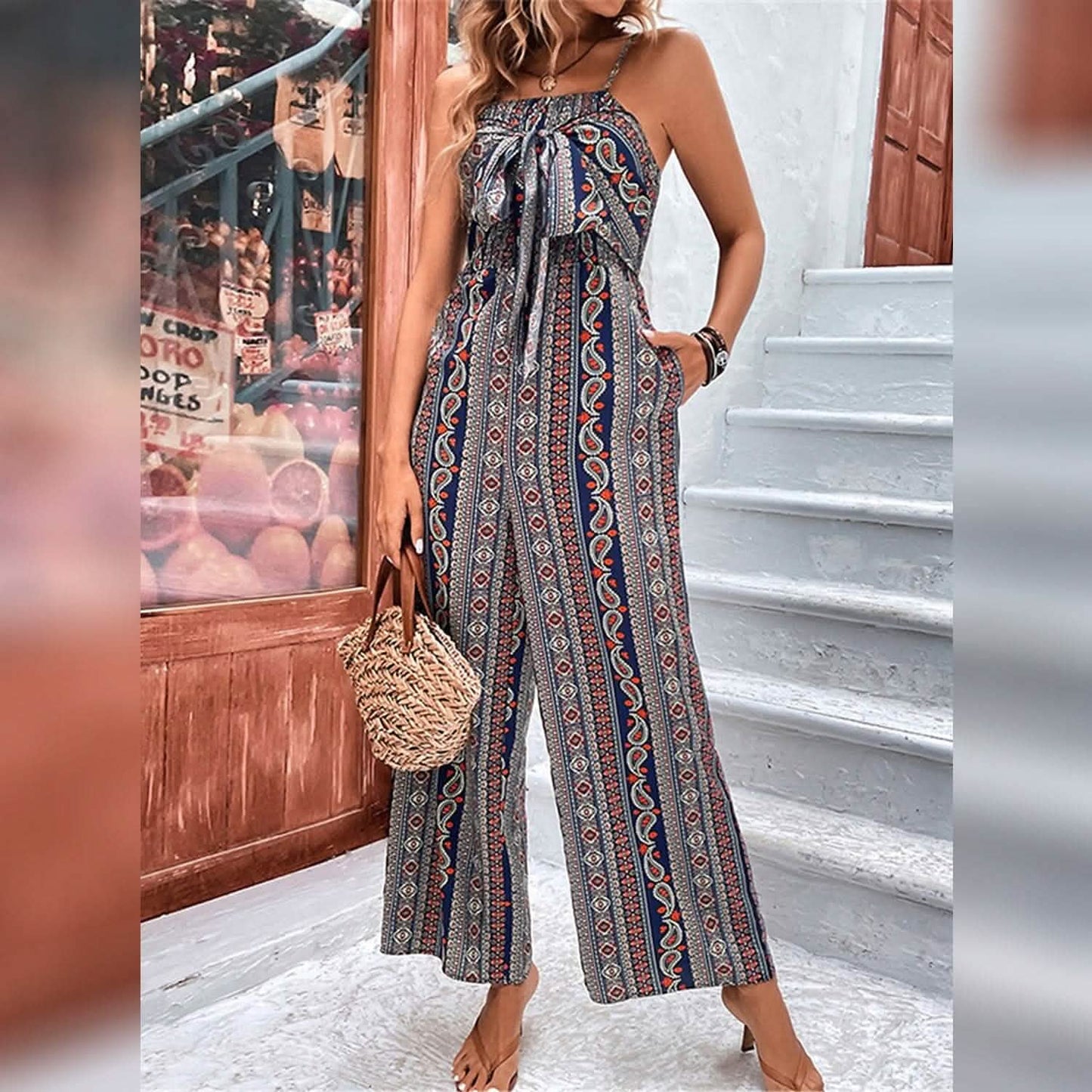 Women's Jumpsuit Pocket Print Geometric Square