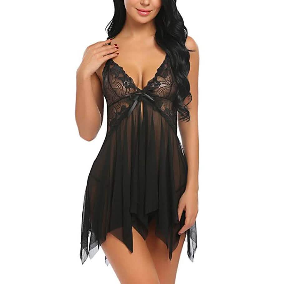 Women's Lace BabyDoll Lingerie Sleepwear Women's Loungewear Black S - DailySale
