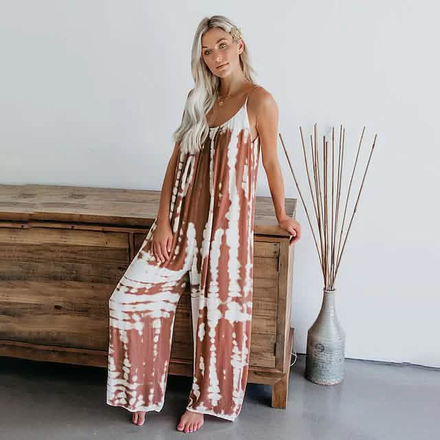 Women's Printed Jumpsuit Wide-Leg Leisure Pants Women's Loungewear Pink S - DailySale