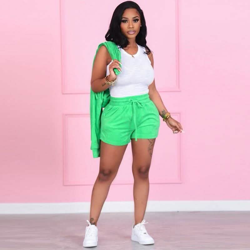 Women's Tracksuits Casual Sportswear Neon Two-Piece Short Sets Women's Clothing Green S - DailySale