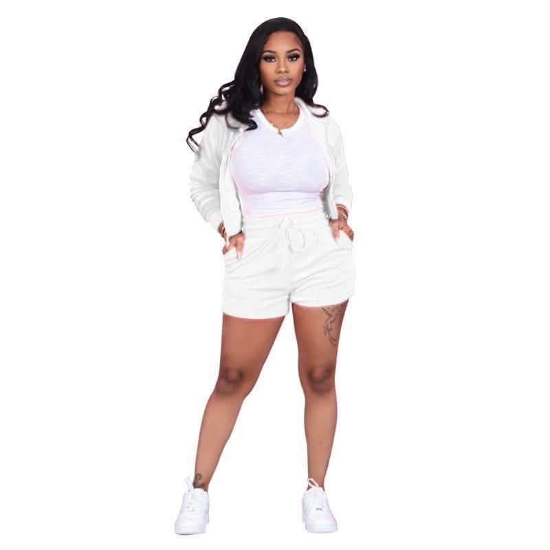 Women's Tracksuits Casual Sportswear Neon Two-Piece Short Sets Women's Clothing White S - DailySale