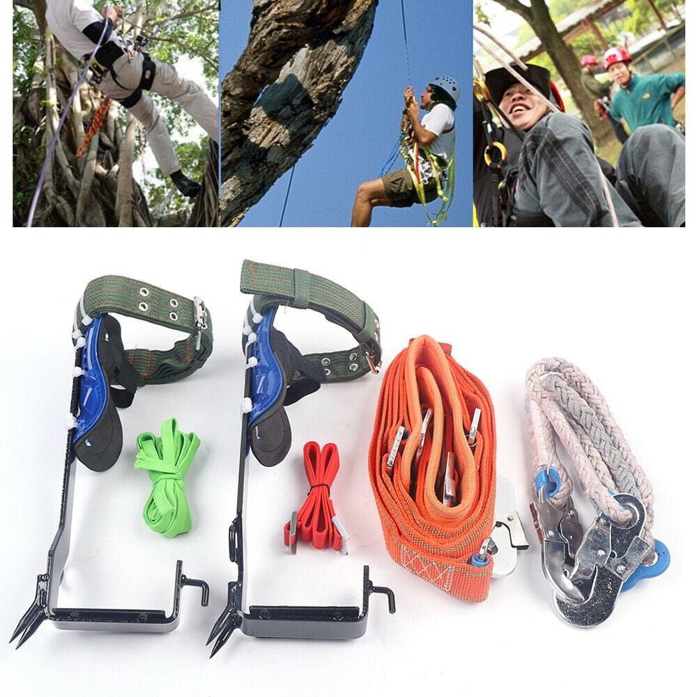 WUZSTAR Tree Climbing Spike Set Included 5PCS Safety Belt Lanyard 2 Gears Rope Rescue Belt for Hunting Climbing